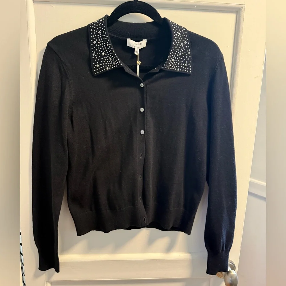 J.Society Black Cardigan with Studded Collar - Picture 1 of 7